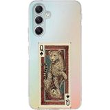 Techtree Samsung Galaxy A34 Uyumlu İskambil Kağıdı Tasarımlı Leopar Portre Baskılı Silikon Kılıf