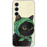 Techtree Samsung Galaxy A35 Uyumlu Babushka Yeşil Başörtülü Siyah Kedi Baskılı Silikon Kılıf