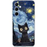 Techtree Samsung Galaxy A35 Uyumlu Gece Yarısı Kedi Tasarımlı Baskılı Silikon Kılıf