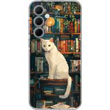 Techtree Samsung Galaxy A35 Uyumlu Kitaplık Beyaz Kedi Tasarımlı Baskılı Silikon Kılıf