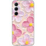 Techtree Samsung Galaxy A35 Uyumlu Pembe Beyaz Çiçekler Sulu Boya Baskılı Silikon Kılıf