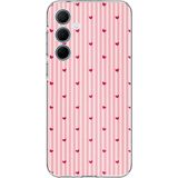 Techtree Samsung Galaxy A35 Uyumlu Pembe Çizgili ve Mini Kalp Baskılı Silikon Kılıf