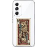 Techtree Samsung Galaxy A54 Uyumlu İskambil Kağıdı Tasarımlı Leopar Portre Baskılı Silikon Kılıf