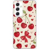 Techtree Samsung Galaxy A54 Uyumlu Kiraz, Kırmızı Kurdele ve Kalp Baskılı Silikon Kılıf