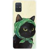 Techtree Samsung Galaxy A71 Uyumlu Babushka Yeşil Başörtülü Siyah Kedi Baskılı Silikon Kılıf
