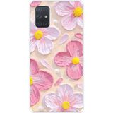 Techtree Samsung Galaxy A71 Uyumlu Pembe Beyaz Çiçekler Sulu Boya Baskılı Silikon Kılıf