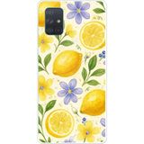 Techtree Samsung Galaxy A71 Uyumlu Sulu Boya Limon ve Çiçek Desenli Baskılı Silikon Kılıf