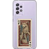 Techtree Samsung Galaxy A72 Uyumlu İskambil Kağıdı Tasarımlı Leopar Portre Baskılı Silikon Kılıf