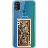 Techtree Samsung Galaxy M30S/M21 Uyumlu İskambil Kağıdı Tasarımlı Leopar Portre Baskılı Silikon Kılıf
