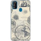 Techtree Samsung Galaxy M30S/M21 Uyumlu Vintage Dünya Haritası ve Pusula Baskılı Silikon Kılıf