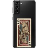 Techtree Samsung Galaxy S21 PLUS Uyumlu İskambil Kağıdı Tasarımlı Leopar Portre Baskılı Silikon Kılıf