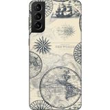 Techtree Samsung Galaxy S21 Plus Uyumlu Vintage Dünya Haritası Ve Pusula Baskılı Silikon Kılıf