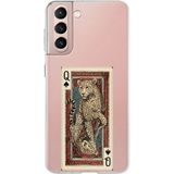 Techtree Samsung Galaxy S21 Uyumlu İskambil Kağıdı Tasarımlı Leopar Portre Baskılı Silikon Kılıf