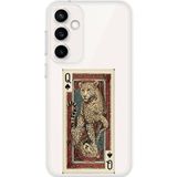 Techtree Samsung Galaxy S23 FE Uyumlu İskambil Kağıdı Tasarımlı Leopar Portre Baskılı Silikon Kılıf