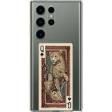 Techtree Samsung Galaxy S23 ULTRA Uyumlu İskambil Kağıdı Tasarımlı Leopar Portre Baskılı Silikon Kılıf