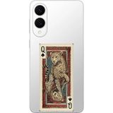 Techtree Samsung Galaxy S25 Edge Uyumlu İskambil Kağıdı Tasarımlı Leopar Portre Baskılı Silikon Kılıf
