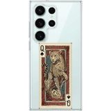 Techtree Samsung Galaxy S26 Ultra Uyumlu İskambil Kağıdı Tasarımlı Leopar Portre Baskılı Silikon Kılıf