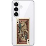 Techtree Samsung Galaxy S26 Uyumlu İskambil Kağıdı Tasarımlı Leopar Portre Baskılı Silikon Kılıf