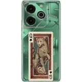 Techtree Tecno Pova 6 Pro Uyumlu İskambil Kağıdı Tasarımlı Leopar Portre Baskılı Silikon Kılıf