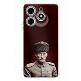 Techtree Tecno Spark 10 Pro Uyumlu Ay Yıldız ve Başkomutan Atatürk Baskılı Silikon Kılıf