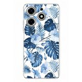Techtree Tecno Spark 10 Pro Uyumlu Mavi Yaprak ve Çiçek Desenli Baskılı Silikon Kılıf
