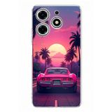 Techtree Tecno Spark 10 Pro Uyumlu Palmiye Neon Pembe Araba Baskılı Silikon Kılıf