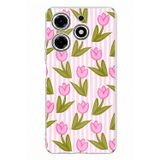 Techtree Tecno Spark 10 Pro Uyumlu Pembe Çizgili ve Lale Desenli Baskılı Silikon Kılıf