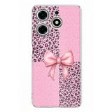 Techtree Tecno Spark 10 Pro Uyumlu Pembe Leopar Desenli ve Kurdele Baskılı Silikon Kılıf