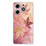 Techtree Tecno Spark 10 Pro Uyumlu Pembe ve Bordo Tonlu Yaprak Baskılı Silikon Kılıf