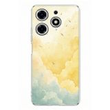Techtree Tecno Spark 10 Pro Uyumlu Sarı ve Yeşil Tonlu Bulut ve Kuşlar Baskılı Silikon Kılıf