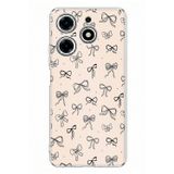 Techtree Tecno Spark 10 Pro Uyumlu Siyah Fiyonk Desenli Krem Rengi Baskılı Silikon Kılıf