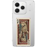 Techtree Tecno Spark 40 Uyumlu İskambil Kağıdı Tasarımlı Leopar Portre Baskılı Silikon Kılıf