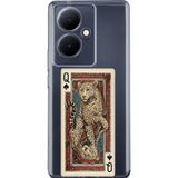 Techtree Vivo V29 Lite 5G Uyumlu İskambil Kağıdı Tasarımlı Leopar Portre Baskılı Silikon Kılıf
