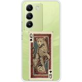 Techtree Vivo V30 Lite Uyumlu İskambil Kağıdı Tasarımlı Leopar Portre Baskılı Silikon Kılıf