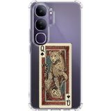 Techtree Vivo V40 Lite Uyumlu İskambil Kağıdı Tasarımlı Leopar Portre Baskılı Silikon Kılıf