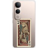 Techtree Vivo V50 Lite Uyumlu İskambil Kağıdı Tasarımlı Leopar Portre Baskılı Silikon Kılıf