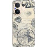 Techtree Vivo V60 Uyumlu Vintage Dünya Haritası ve Pusula Baskılı Silikon Kılıf