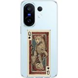 Techtree Vivo X200 FE Uyumlu İskambil Kağıdı Tasarımlı Leopar Portre Baskılı Silikon Kılıf