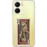 Techtree Vivo Y16 Uyumlu İskambil Kağıdı Tasarımlı Leopar Portre Baskılı Silikon Kılıf