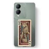 Techtree Vivo Y17s Uyumlu İskambil Kağıdı Tasarımlı Leopar Portre Baskılı Silikon Kılıf