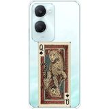 Techtree Vivo Y18 Uyumlu İskambil Kağıdı Tasarımlı Leopar Portre Baskılı Silikon Kılıf