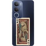 Techtree Vivo Y19s Uyumlu İskambil Kağıdı Tasarımlı Leopar Portre Baskılı Silikon Kılıf
