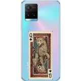 Techtree Vivo Y21S/Y33S/Y32 Uyumlu İskambil Kağıdı Tasarımlı Leopar Portre Baskılı Silikon Kılıf