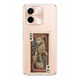 Techtree Vivo Y28 Uyumlu İskambil Kağıdı Tasarımlı Leopar Portre Baskılı Silikon Kılıf