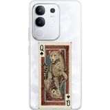 Techtree Vivo Y29 Uyumlu İskambil Kağıdı Tasarımlı Leopar Portre Baskılı Silikon Kılıf