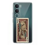 Techtree Vivo Y31 5G Uyumlu İskambil Kağıdı Tasarımlı Leopar Portre Baskılı Silikon Kılıf