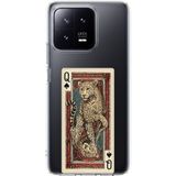 Techtree Xiaomi Mi 13 Uyumlu İskambil Kağıdı Tasarımlı Leopar Portre Baskılı Silikon Kılıf