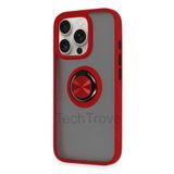 Techtrove İphone 13 Pro Max Kılıf Yüzüklü Stand Özellikli Darbe Korumalı Mat Silikon Kapak Kırmızı