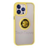 Techtrove İphone 13 Pro Max Kılıf Yüzüklü Stand Özellikli Darbe Korumalı Mat Silikon Kapak Sarı