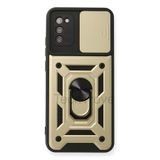 Techtrove Samsung Galaxy A02S Kılıf Sürgülü Kamera Korumalı Yüzüklü Stand Olabilen Magnetic Tpu Tank Kapak Gold
